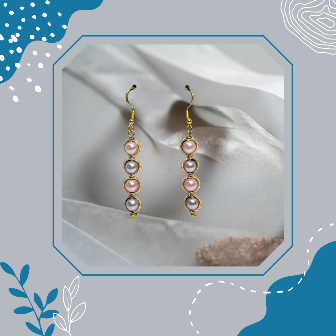 Purple and Pink Circle Enclosed Bead Earrings