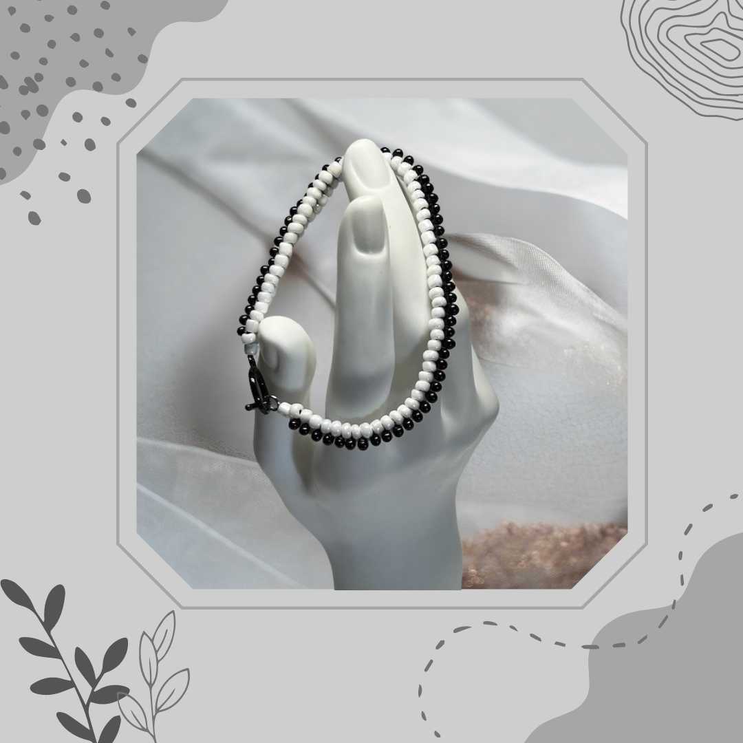 Black and White Beaded Woven Bracelet