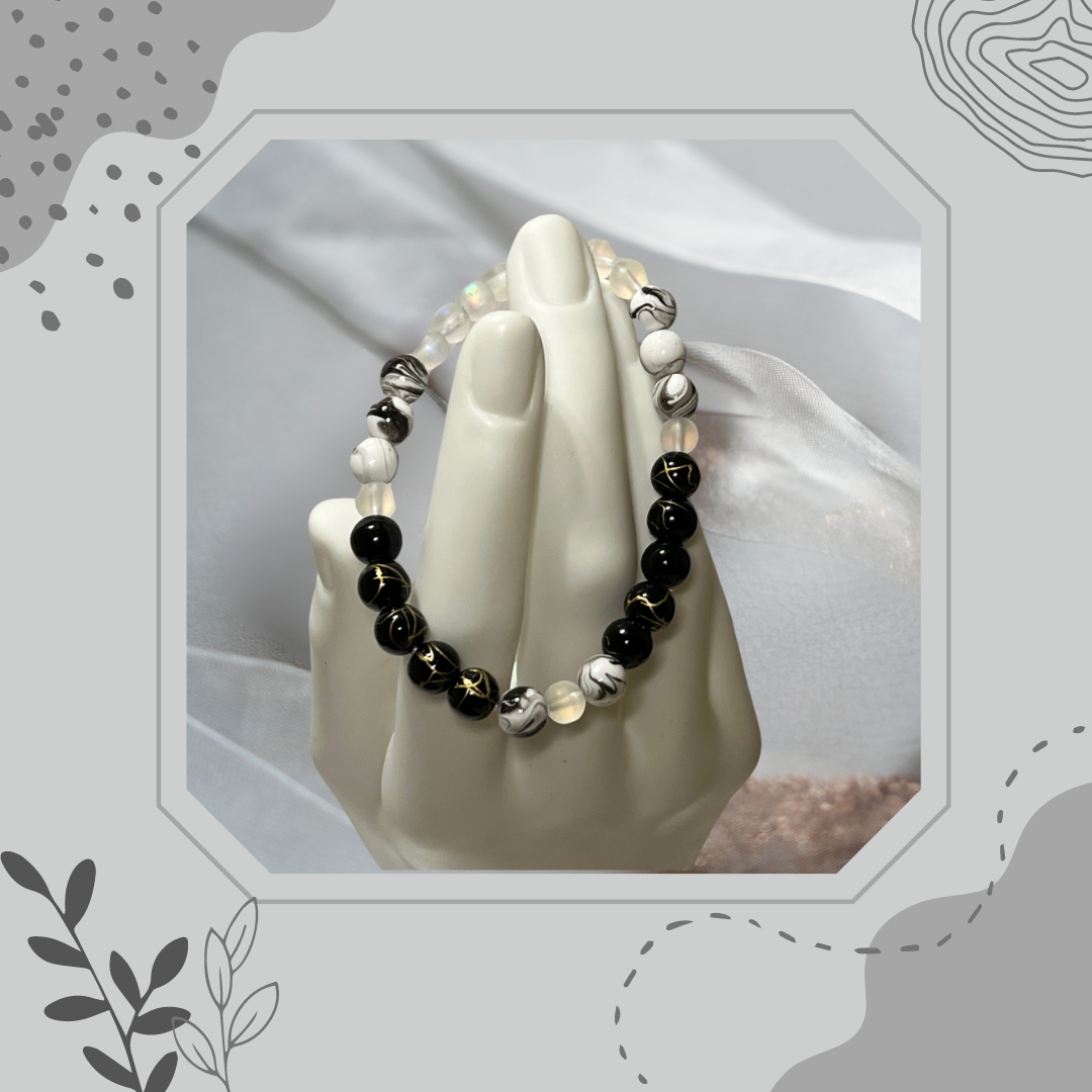 Black & White Marbled Stretch Bracelet