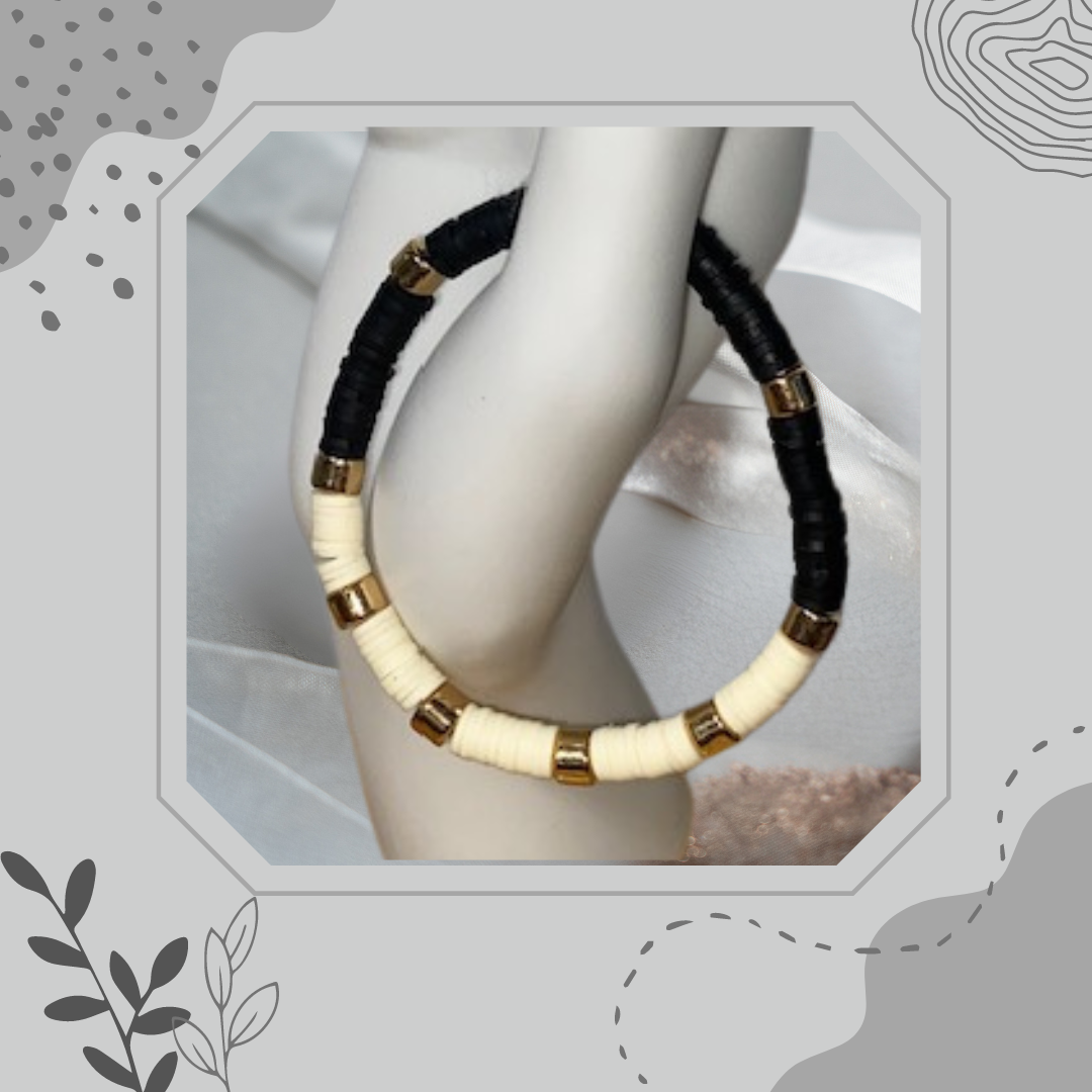 Black, White & Gold Stretch Bracelet