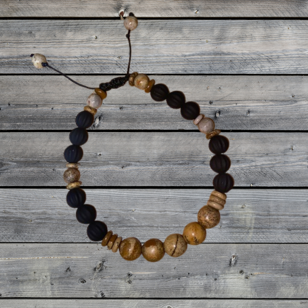 Black and Brown Adjustable Beaded Bracelet