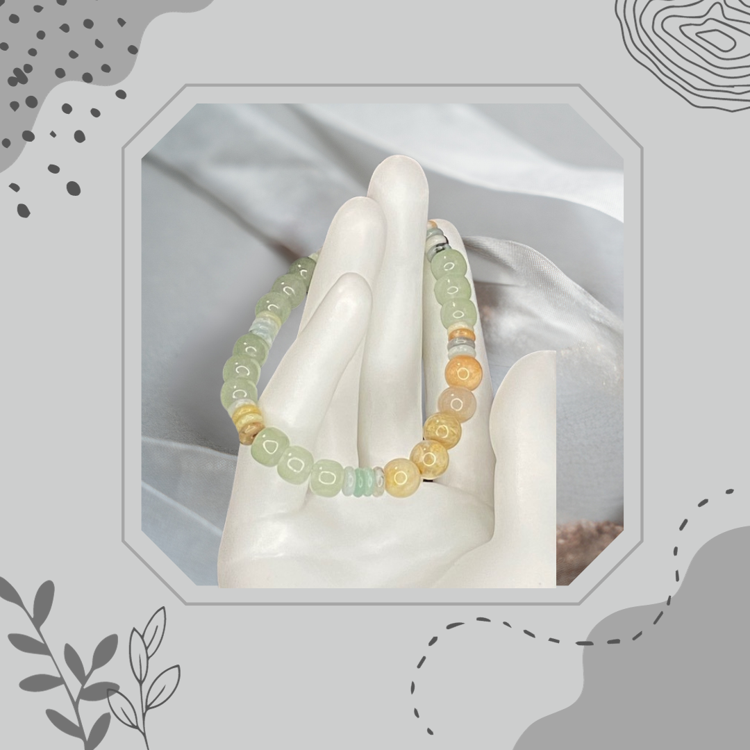 Stretch Imitation Glass Jade and Natural Chrysanthemum Agate Stone Bracelet