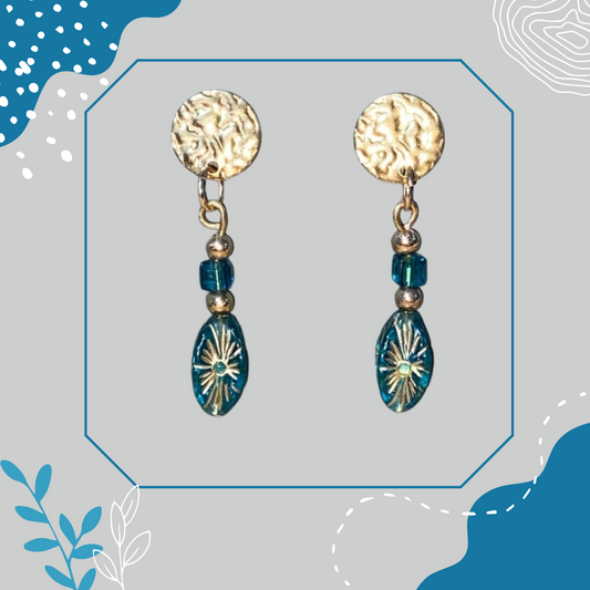 Oval Teal Gold Post Earrings