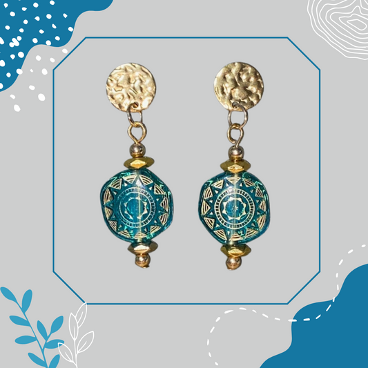 Teal & Gold Geometric Earrings