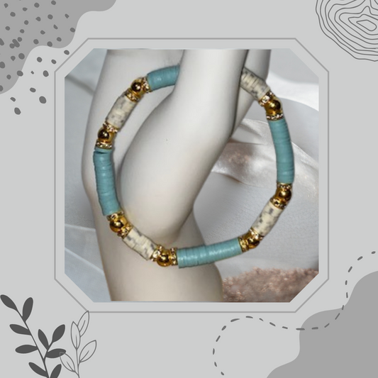 Teal, White & Gold Stretch Bracelet