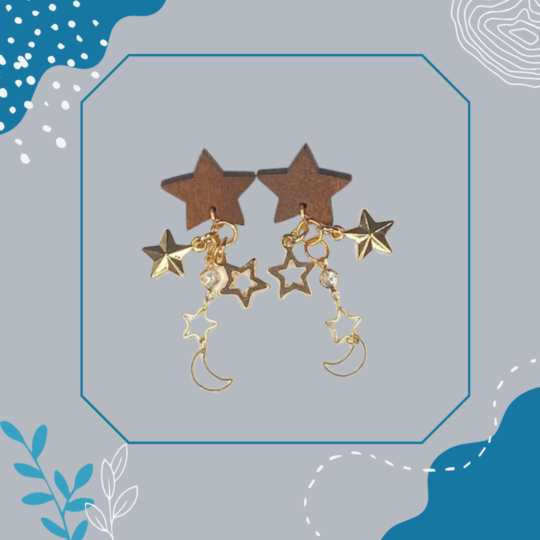 Wooden Star Earrings